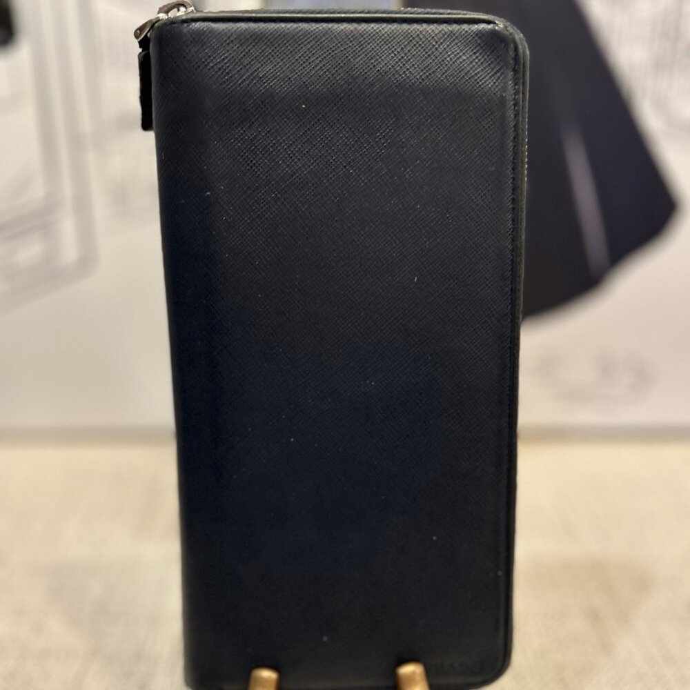 Prada Blue Saffiano Leather Zippy Organizer
